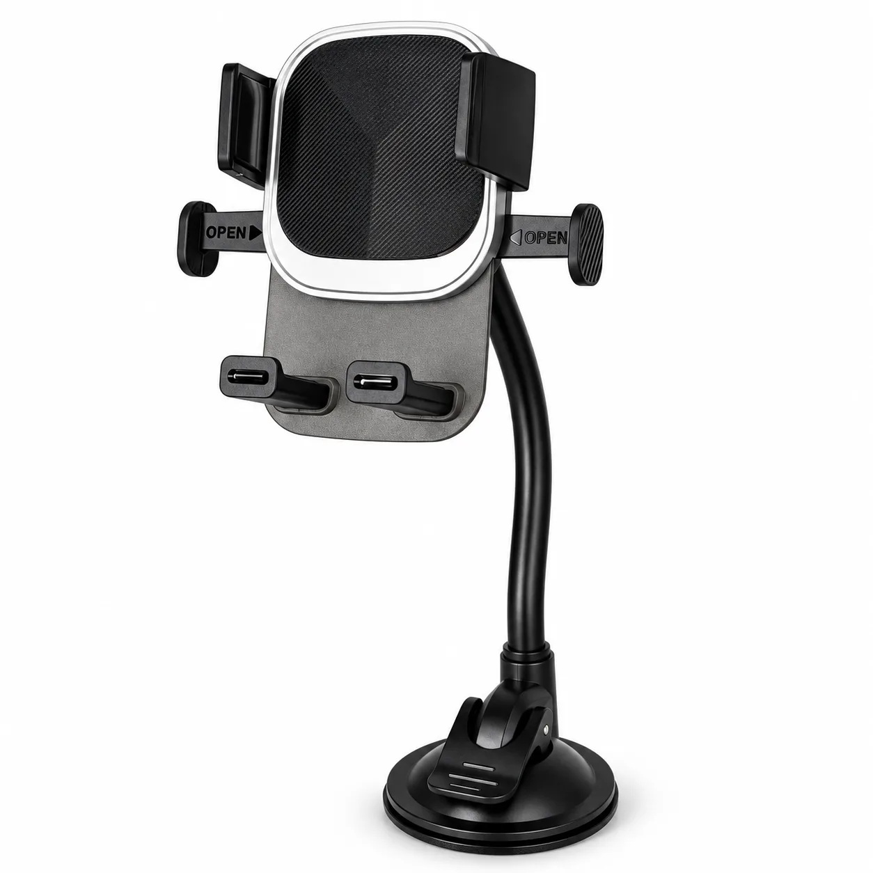 STG-15 STG-15Gooseneck Dashboard Automatical Button Holder Tri Facet，Transparent Series for 4-7", ABS & PC